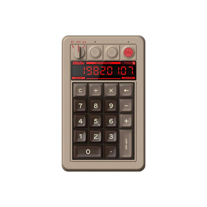 Retro-style 8BitDo wireless numeric keypad with digital display, tan and brown design