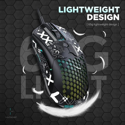 M5 Pro Ultralight Wired Gaming Mouse, Lightweight Honeycomb Shell, Pixart PAW3325, 6 Adjustable DPI 12000, 26 RGB Breathing Backlit Mice, 65G, USB Optical Model O Mice for Win11/Xbox/Ps/Mac