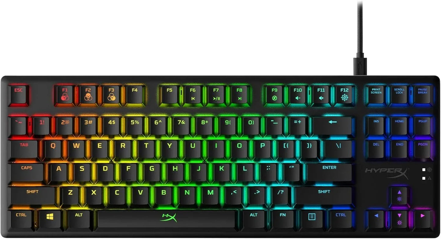RGB gaming keyboard with rainbow backlit keys, HyperX branding, modern gaming gear at Byte Style
