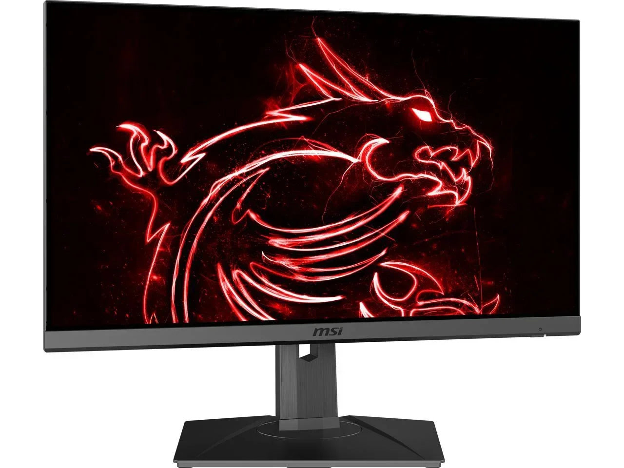 MSI gaming monitor displaying a red glowing dragon logo on black background