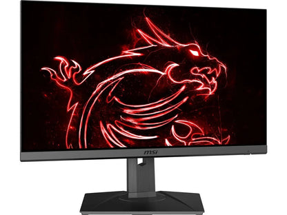 MSI gaming monitor displaying a red glowing dragon logo on black background