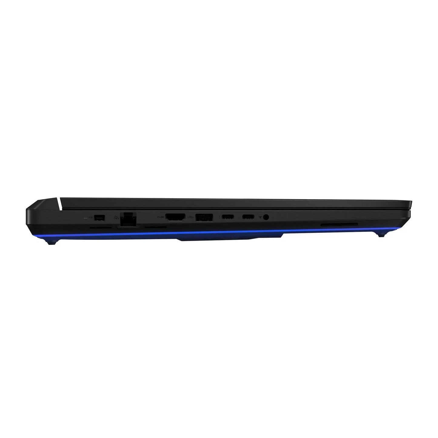 Side view of a gaming laptop showing Ethernet, HDMI, USB, and audio ports
