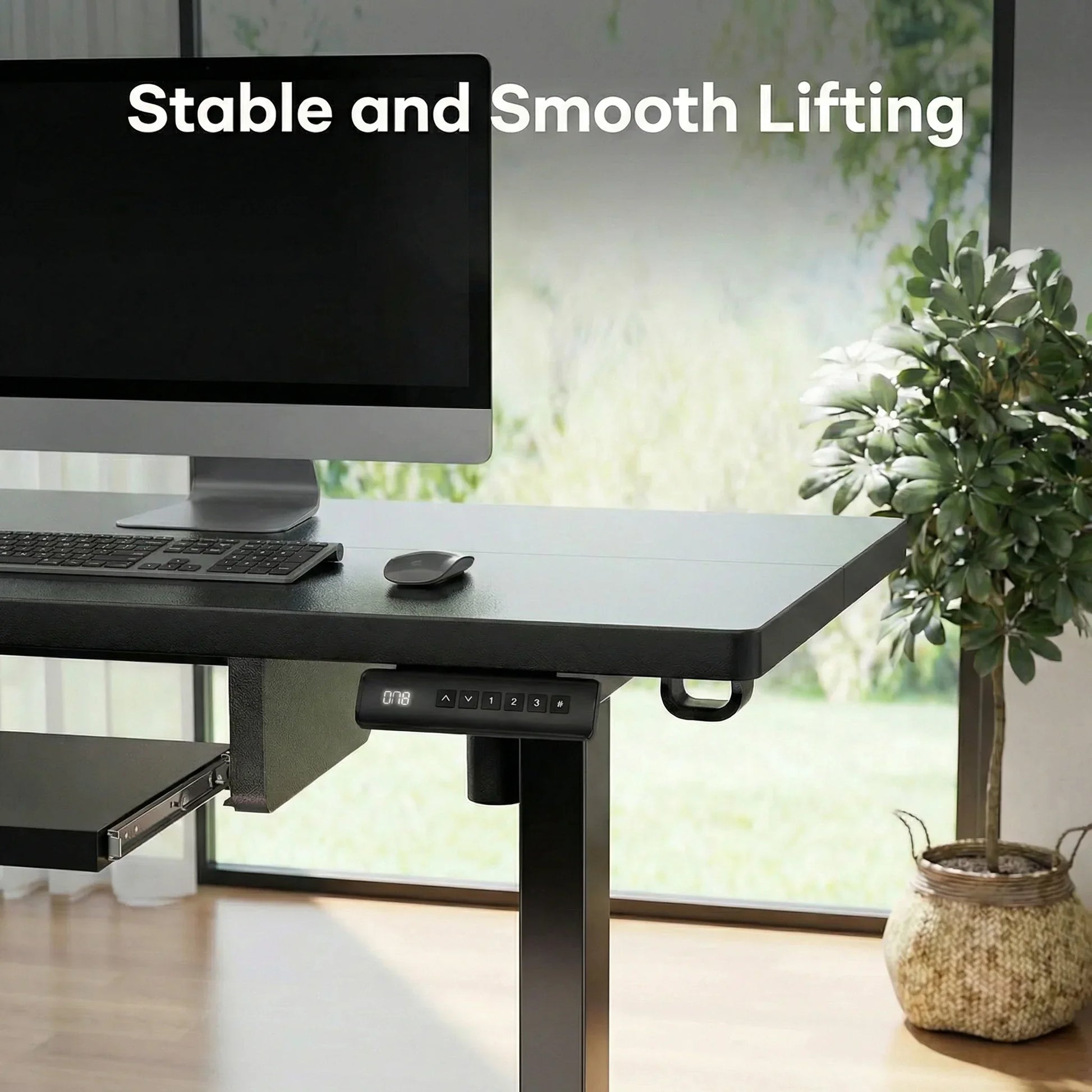 55" X 24" Electric Standing Desk with Keyboard Tray, Height Adjustable Sit Stand up Desk with Headphone Hook & 4 Height Memory Pre-Set for Home Office, Black