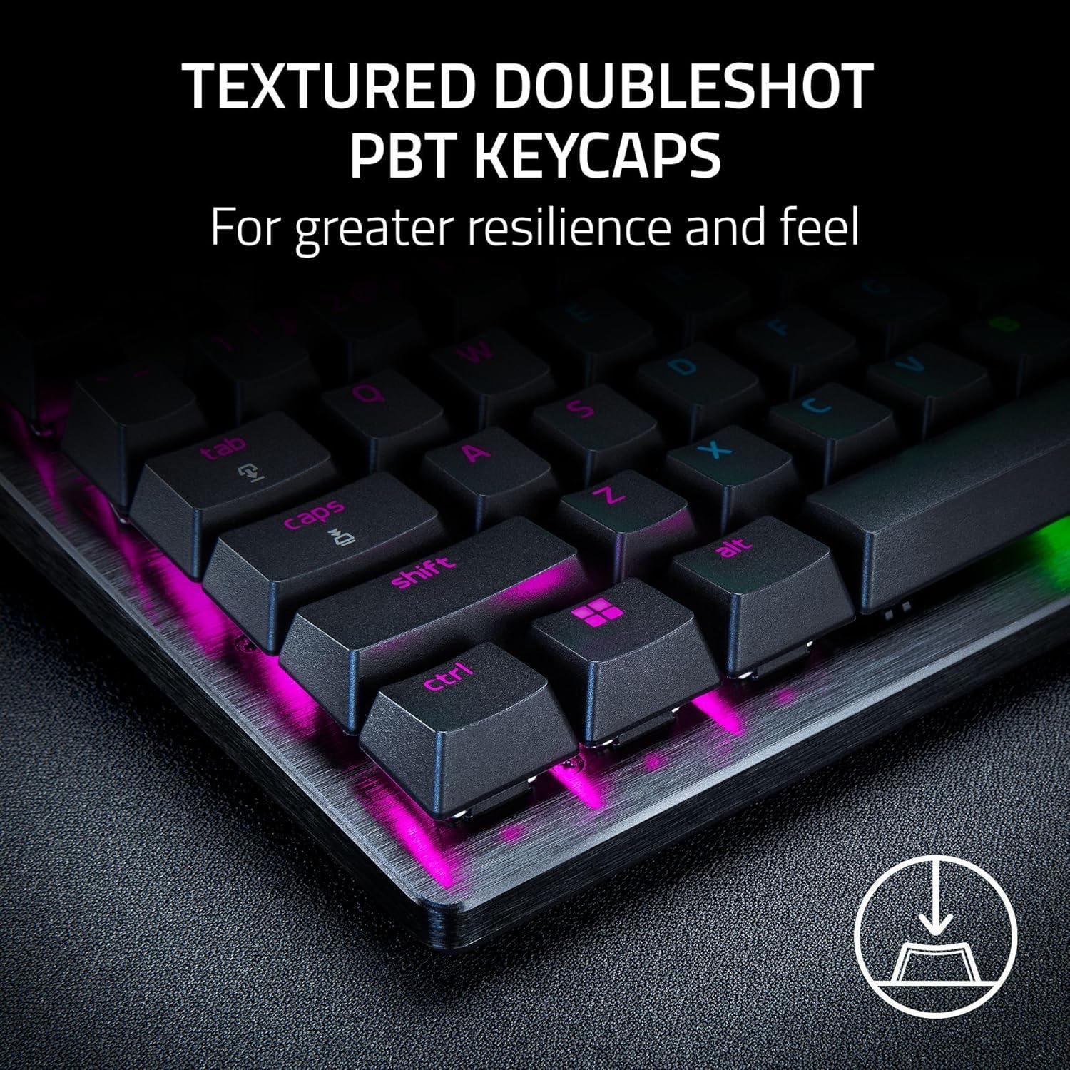 RGB gaming keyboard with textured doubleshot PBT keycaps and pink backlighting, Byte Style