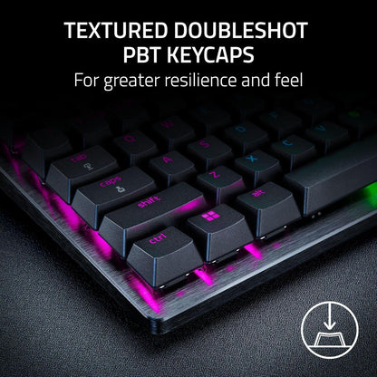 RGB gaming keyboard with textured doubleshot PBT keycaps and pink backlighting, Byte Style