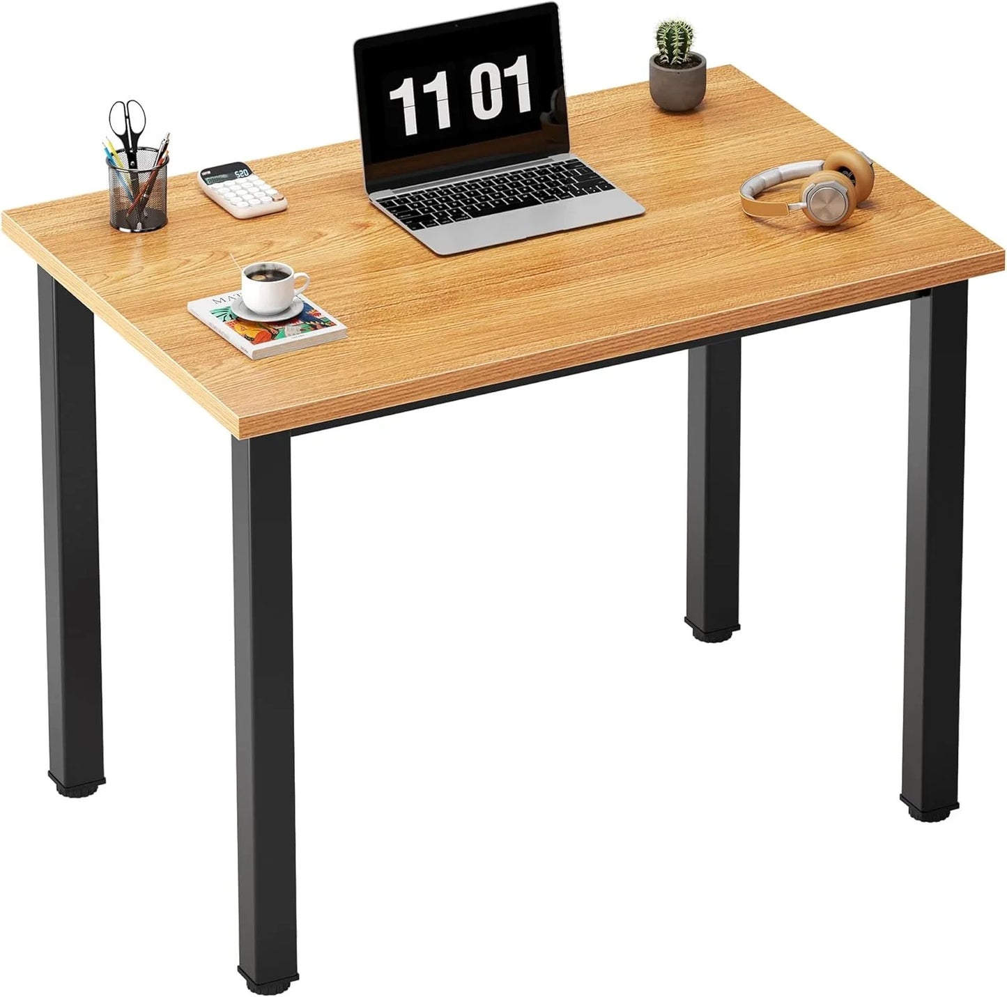 Computer Desk, 47 Inch Home Office Desk, Modern Simple Style Home Office Gaming Desk, Basic Writing Table for Study Student, Black Metal Frame, Black