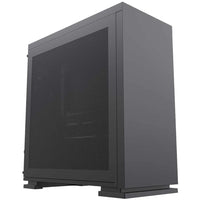 Sleek black computer case with perforated mesh side panel for improved airflow, modern design