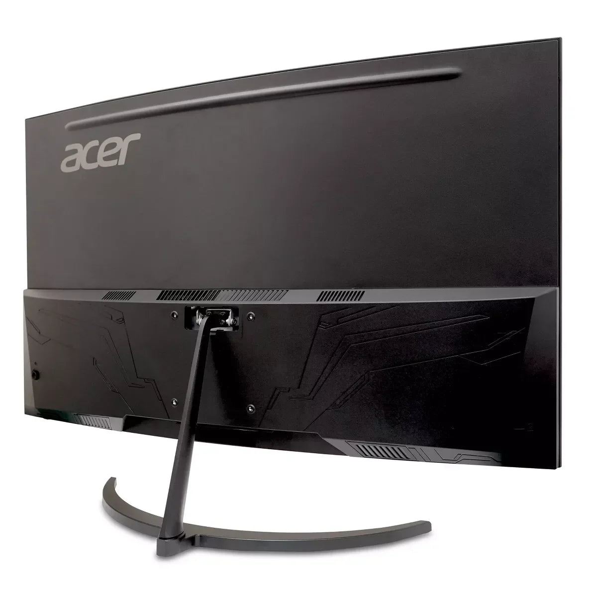 Back view of black Acer curved gaming monitor with patterned design and sturdy stand
