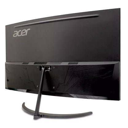Back view of black Acer curved gaming monitor with patterned design and sturdy stand