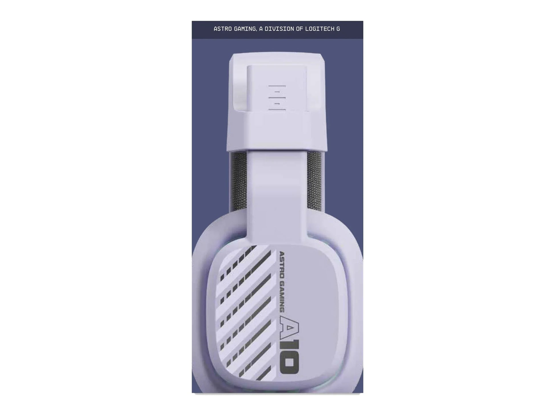 Astro Gaming A10 white gaming headset with logo on ear cup against blue background