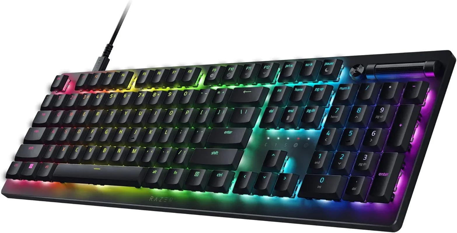 RGB gaming keyboard with colorful backlit keys, ideal for modern PC gaming setups