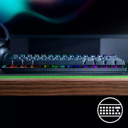 Razer RGB gaming keyboard on desk, retro 8-bit style setup, Byte Style modern gaming gear