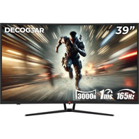 DECOGEAR 39-inch curved gaming monitor featuring 3000R curvature, 1ms response, and 165Hz refresh rate