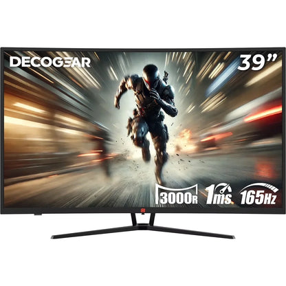 DECOGEAR 39-inch curved gaming monitor featuring 3000R curvature, 1ms response, and 165Hz refresh rate
