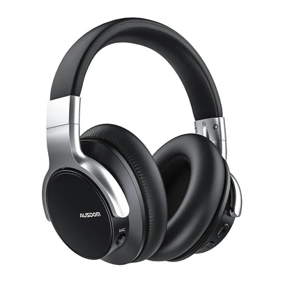 Black over-ear Bluetooth gaming headset with padded ear cushions and silver accents