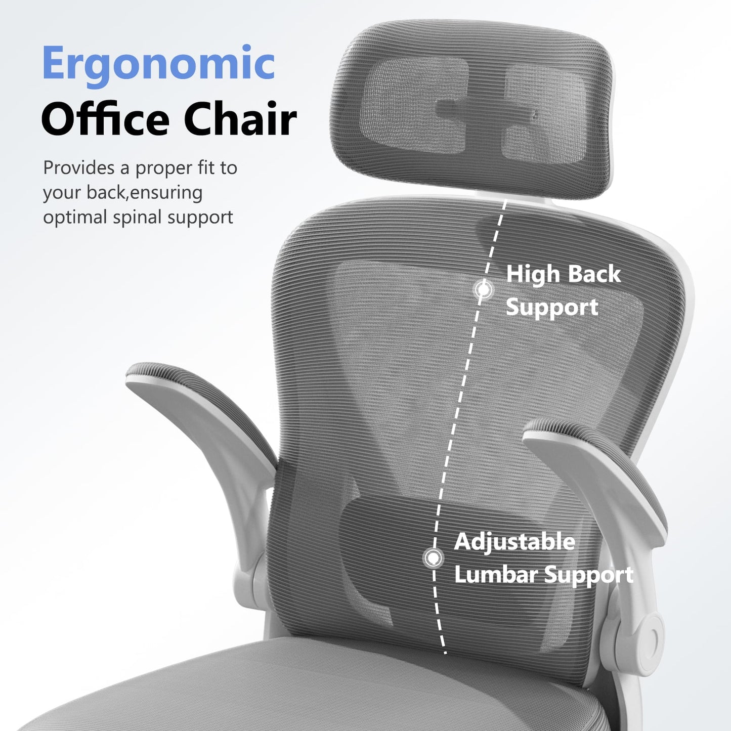 Ergonomic office chair with high back and adjustable lumbar support for optimal spinal comfort
