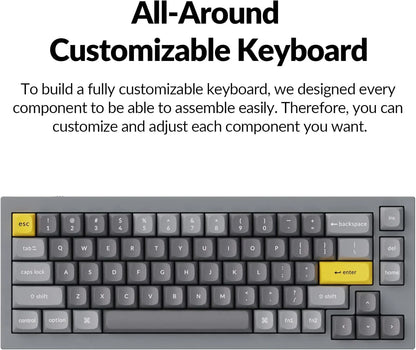 Customizable 8-bit style gaming keyboard in gray with yellow escape and enter keys from Byte Style.