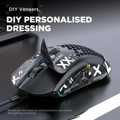 M5 Pro Ultralight Wired Gaming Mouse, Lightweight Honeycomb Shell, Pixart PAW3325, 6 Adjustable DPI 12000, 26 RGB Breathing Backlit Mice, 65G, USB Optical Model O Mice for Win11/Xbox/Ps/Mac