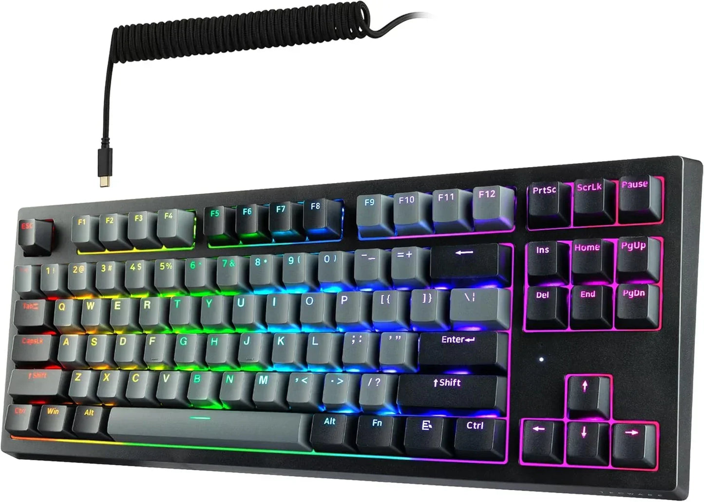 RGB mechanical gaming keyboard with coiled USB-C cable, retro 8-bit Byte Style design