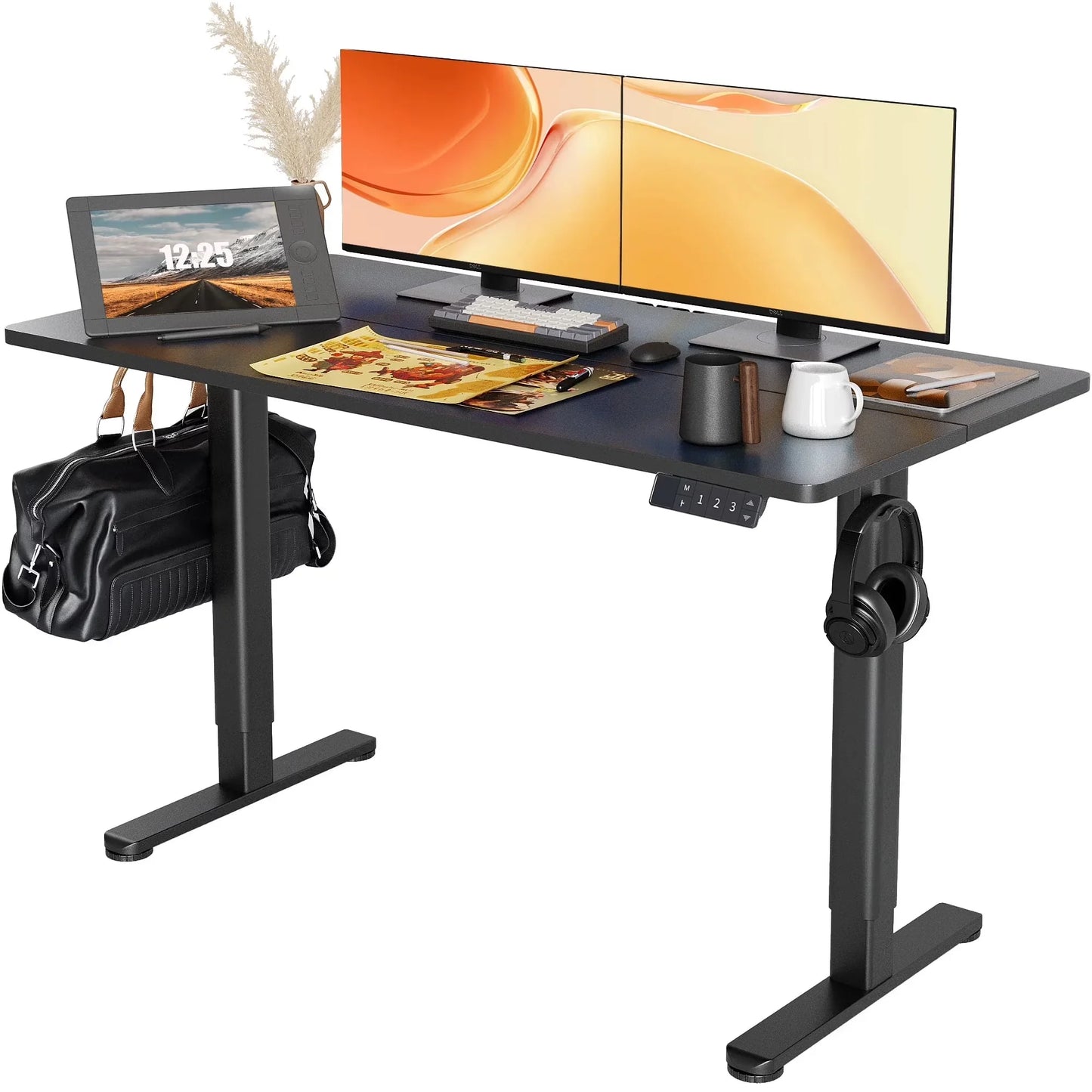 48" Electric Standing Desk - Adjustable Height Stand up Home Office Desk, Sit to Stand Desk with Splice Board, Rustic Brown Computer Table for Corner Small Space