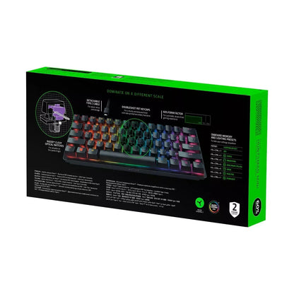 RGB gaming keyboard retail box with product features, double shot keycaps, and optical switches