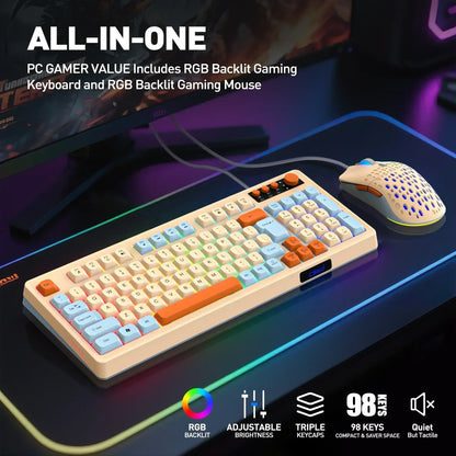 98-Key Wired RGB Gaming Keyboard and Mouse Combo with Dedicated Volume Knob, Media Controls, Spill-Resistant Design & Anti-Ghosting for Windows Pc/Laptop Gamers (Multicolor)