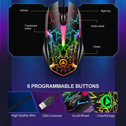 RGB Gaming Mouse, Wired USB Computer Mice, PC Gaming Mice, Ergonomic Optical Mice with 4 Adjustable DPI, RGB Backlit LED for Desktop, Laptop, Windows, Mac, Vista, Linux, Gamer, Black