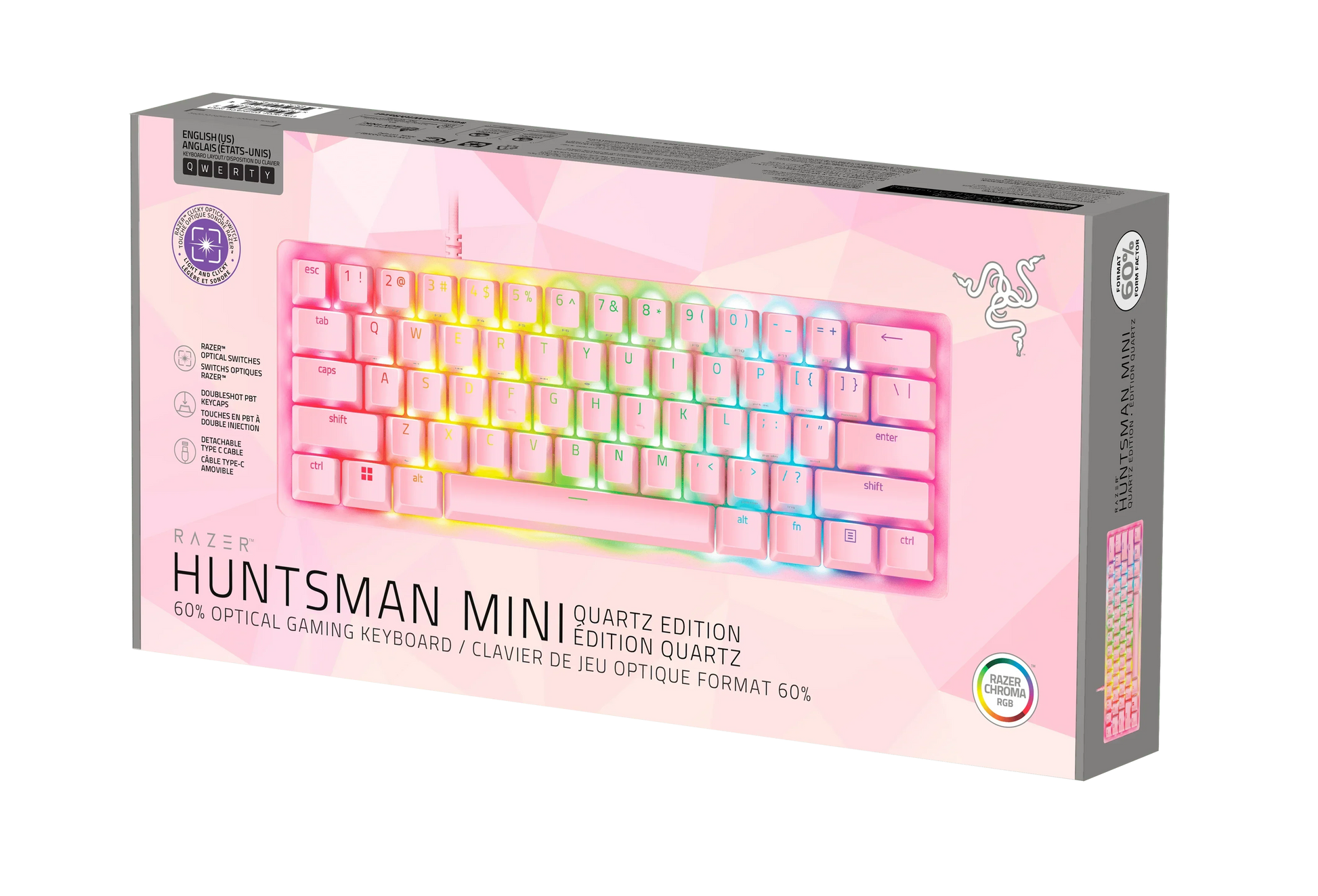 Razer Huntsman Mini Quartz Edition pink RGB 60% gaming keyboard in retail box, Byte Style gear