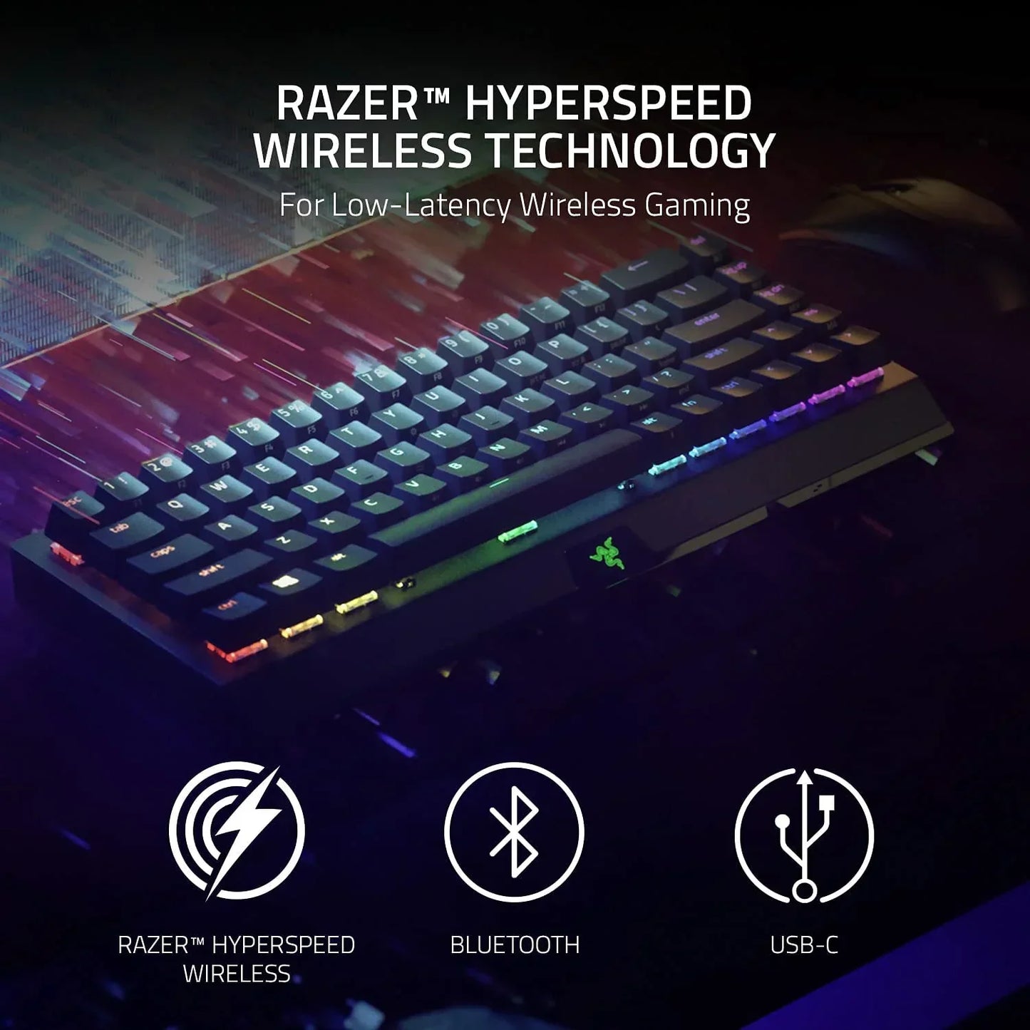 RGB gaming keyboard with Razer Hyperspeed wireless, Bluetooth, USB-C at Byte Style