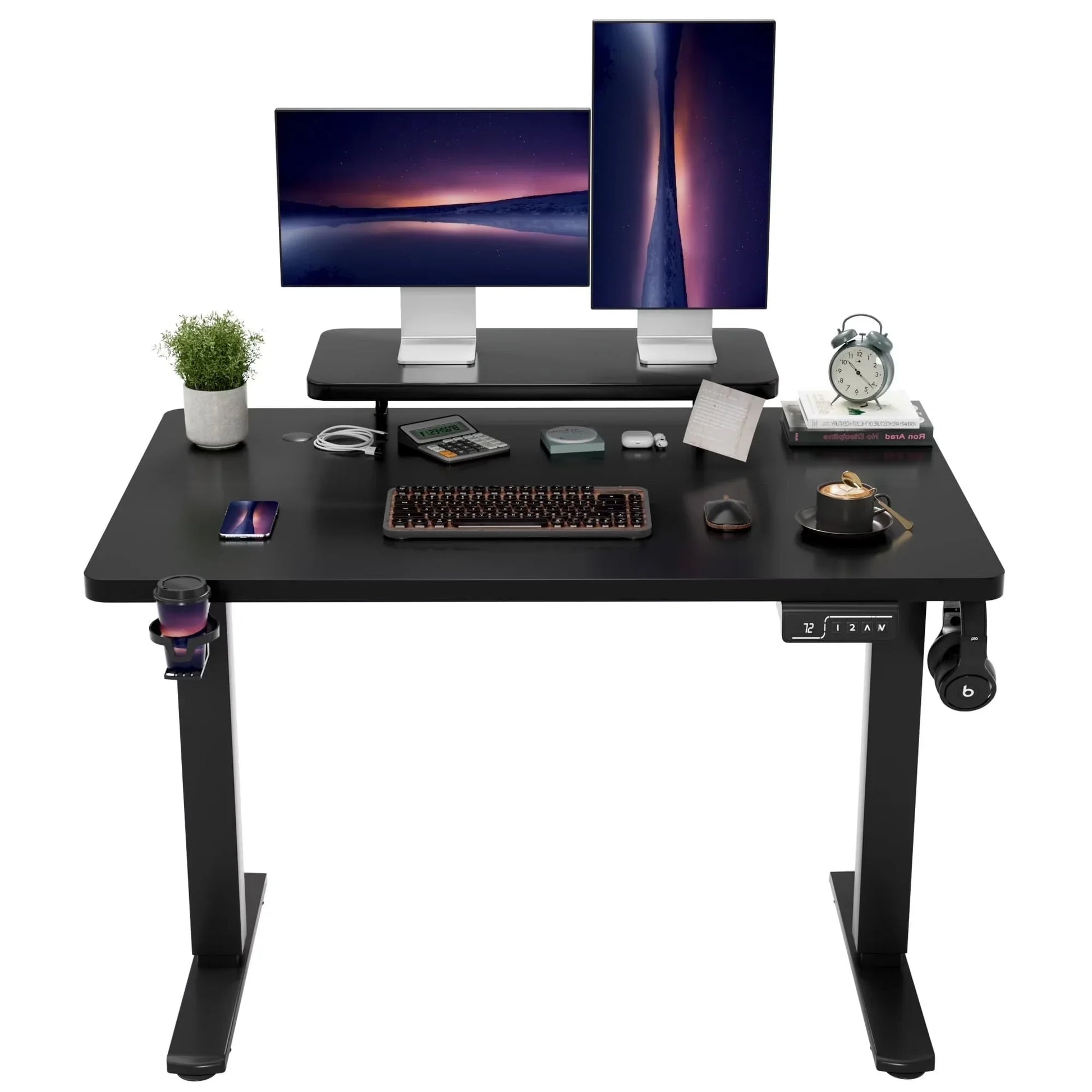 55" Wide Home Office Electric Height Adjustable Standing Desk Lifting Range 28~46" Computer Desk with Monitor Stand,Black