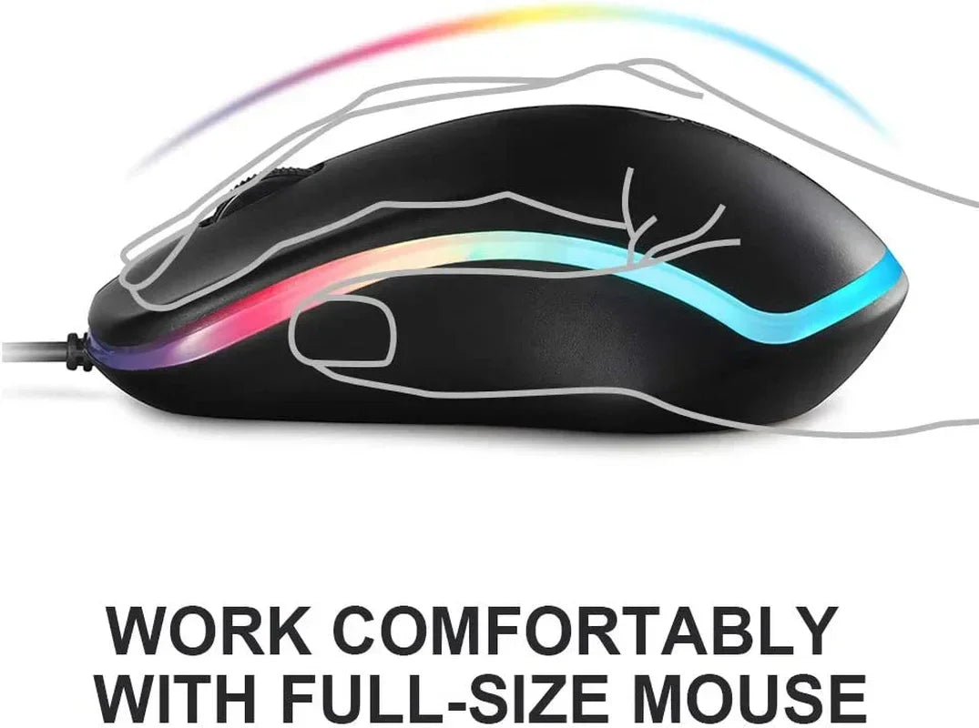 Ergonomic RGB gaming mouse with outlined hand and comfort-focused design