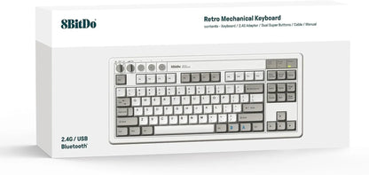 8BitDo retro mechanical keyboard box with wireless Bluetooth USB connectivity