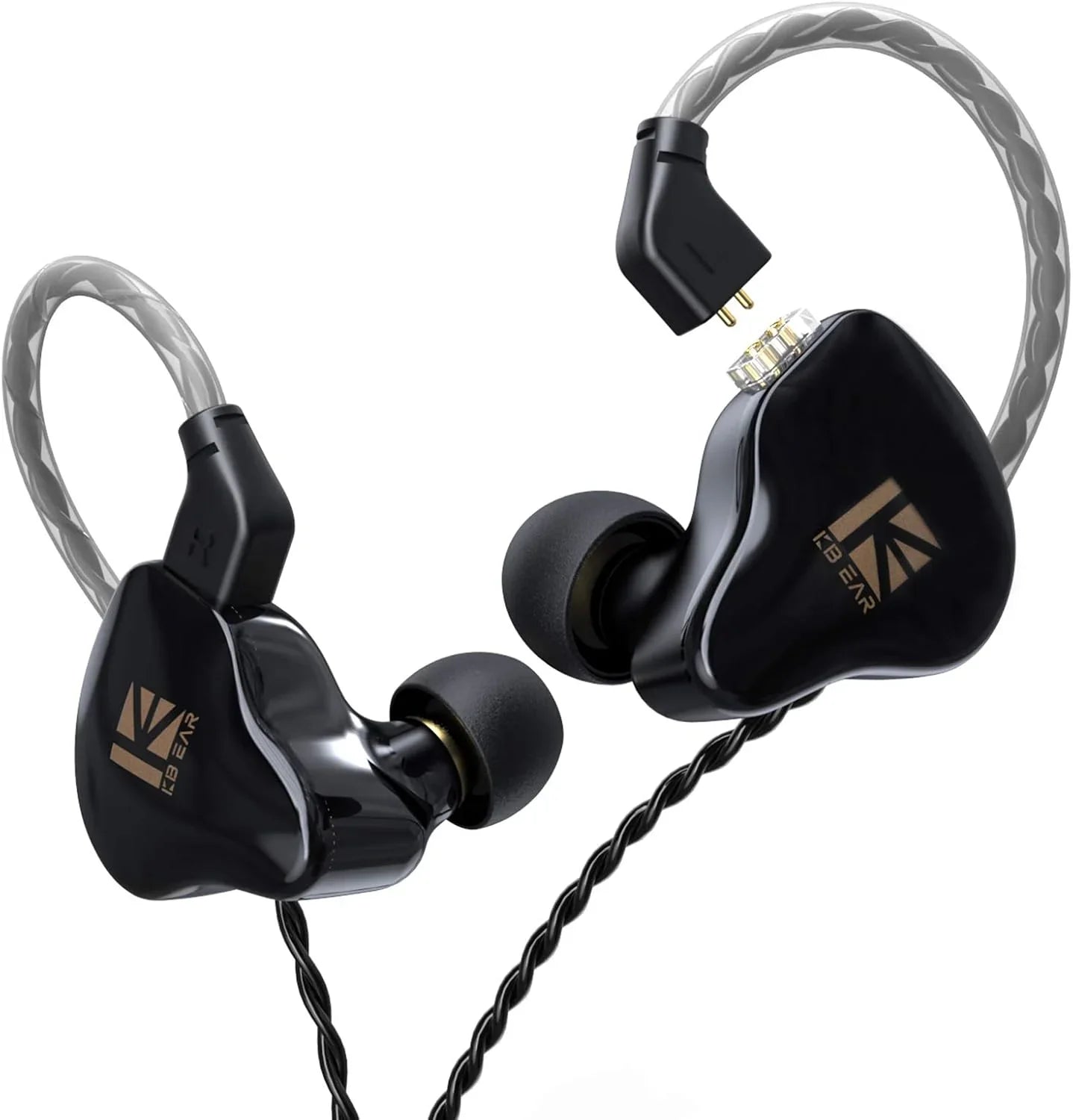 KBEAR KS1 Wired in Ear Headphones, Deep Bass Iem Earbuds Noise Cancelling in Ear Monitors Earphones with 1DD Driver, Ear Hooks Cable for Gaming Computer, Musician Stage, Drummer (Black without Mic)