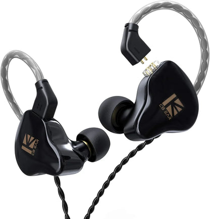 KBEAR KS1 Wired in Ear Headphones, Deep Bass Iem Earbuds Noise Cancelling in Ear Monitors Earphones with 1DD Driver, Ear Hooks Cable for Gaming Computer, Musician Stage, Drummer (Black without Mic)