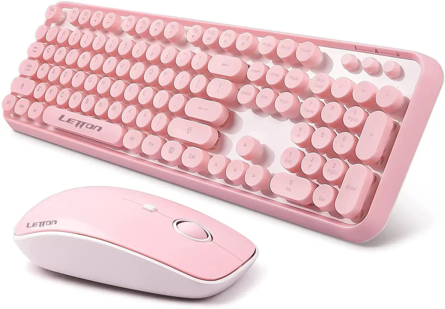 Pink retro-style wireless keyboard and mouse set for modern gaming setup
