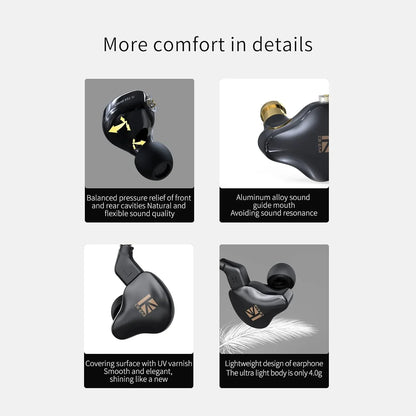 KBEAR KS1 Wired in Ear Headphones, Deep Bass Iem Earbuds Noise Cancelling in Ear Monitors Earphones with 1DD Driver, Ear Hooks Cable for Gaming Computer, Musician Stage, Drummer (Black without Mic)