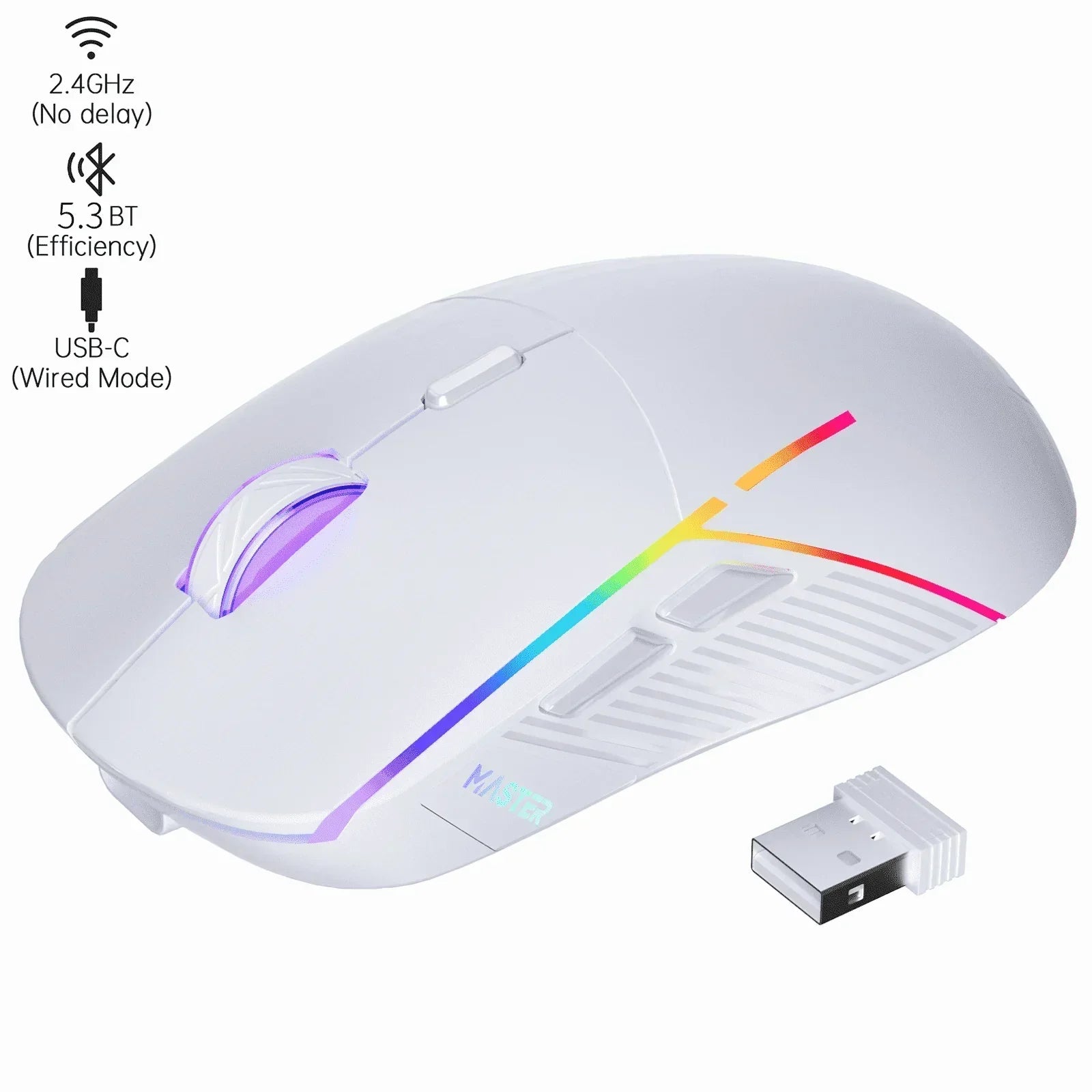 Wireless Gaming Mouse,24000Dpi Adjustable,6 Programmable Buttons,75H Battery,3 Mode 2.4Ghz/Bluetooth 5.3/USB-C Wired, Rechargeable Gaming Mice for Pc,Mac,Computer,Laptop,Tablet-White