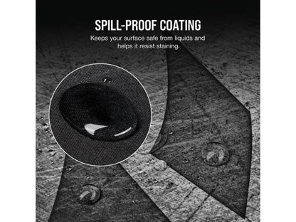 Close-up of spill-proof coating on gaming surface with liquid droplets resisting absorption
