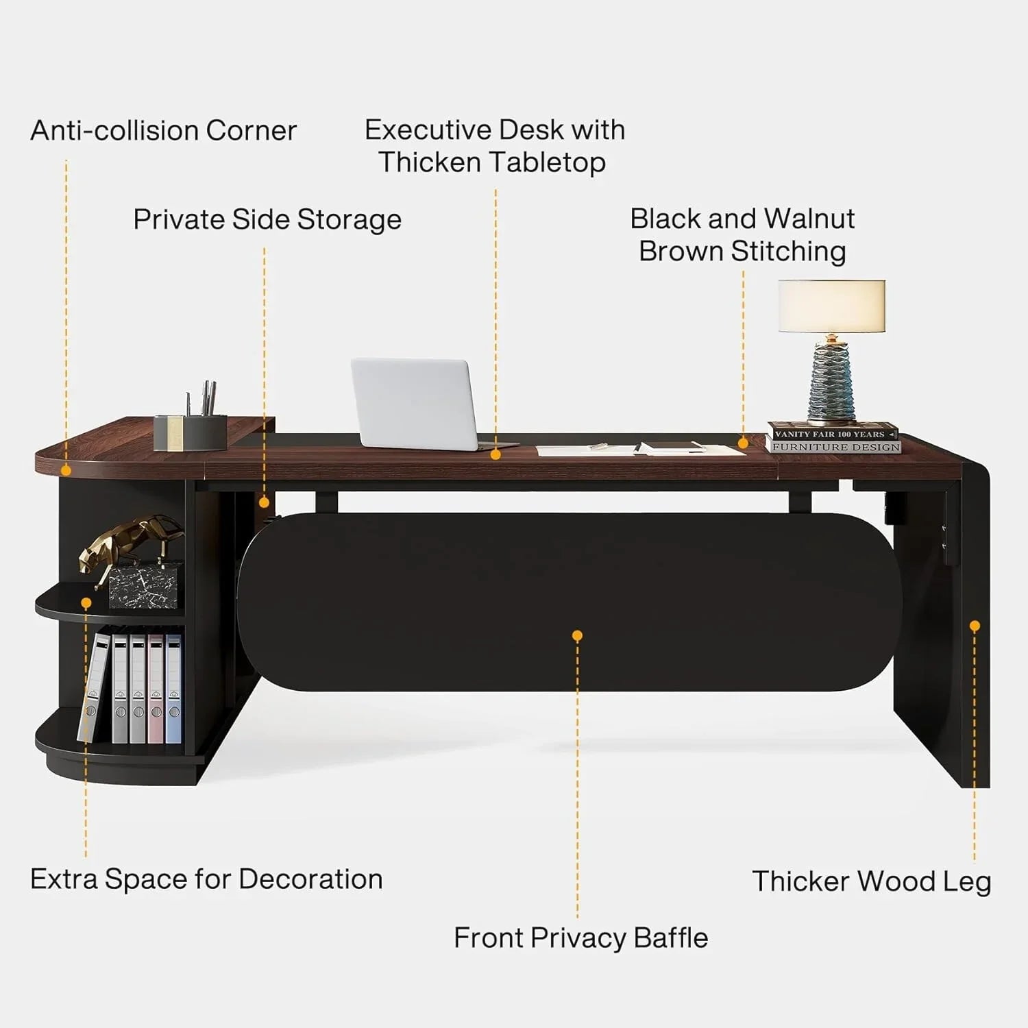 80 Inches Executive Desk, L-Shaped Office Desk with 55 Inches Cabine