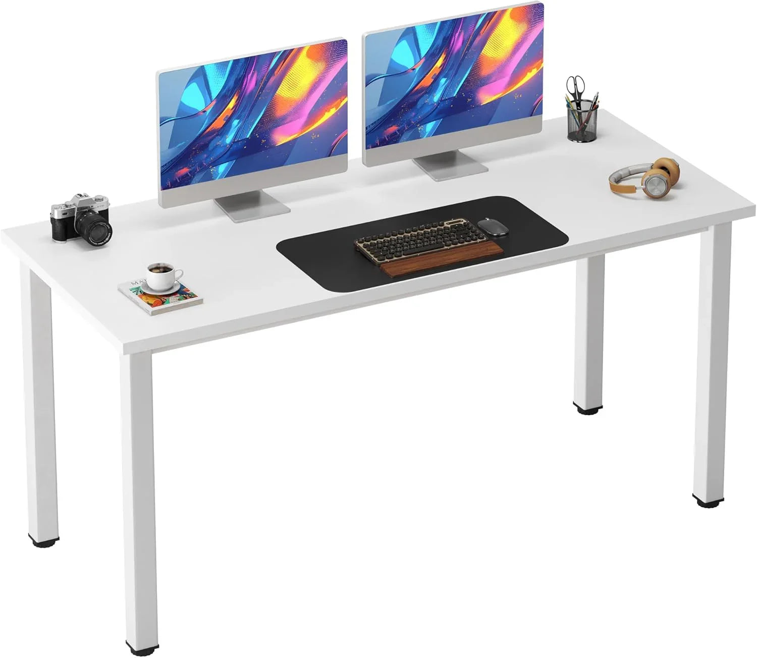 Computer Desk, 47 Inch Home Office Desk, Modern Simple Style Home Office Gaming Desk, Basic Writing Table for Study Student, Black Metal Frame, Black
