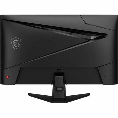 Back view of MSI black gaming monitor with angular design and dragon logo on stand