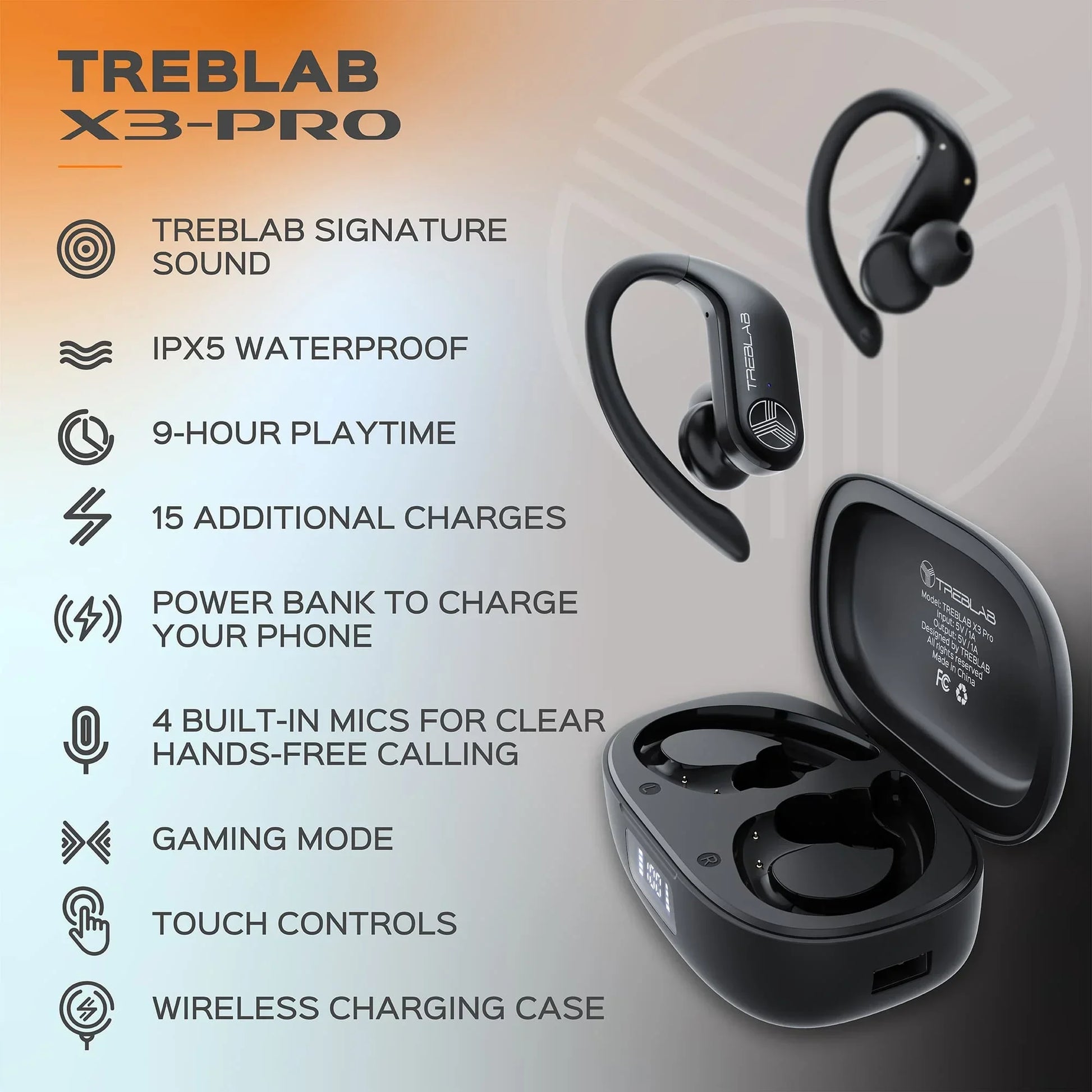X3-Pro Bluetooth Wireless Earbuds with Portable Charging Case