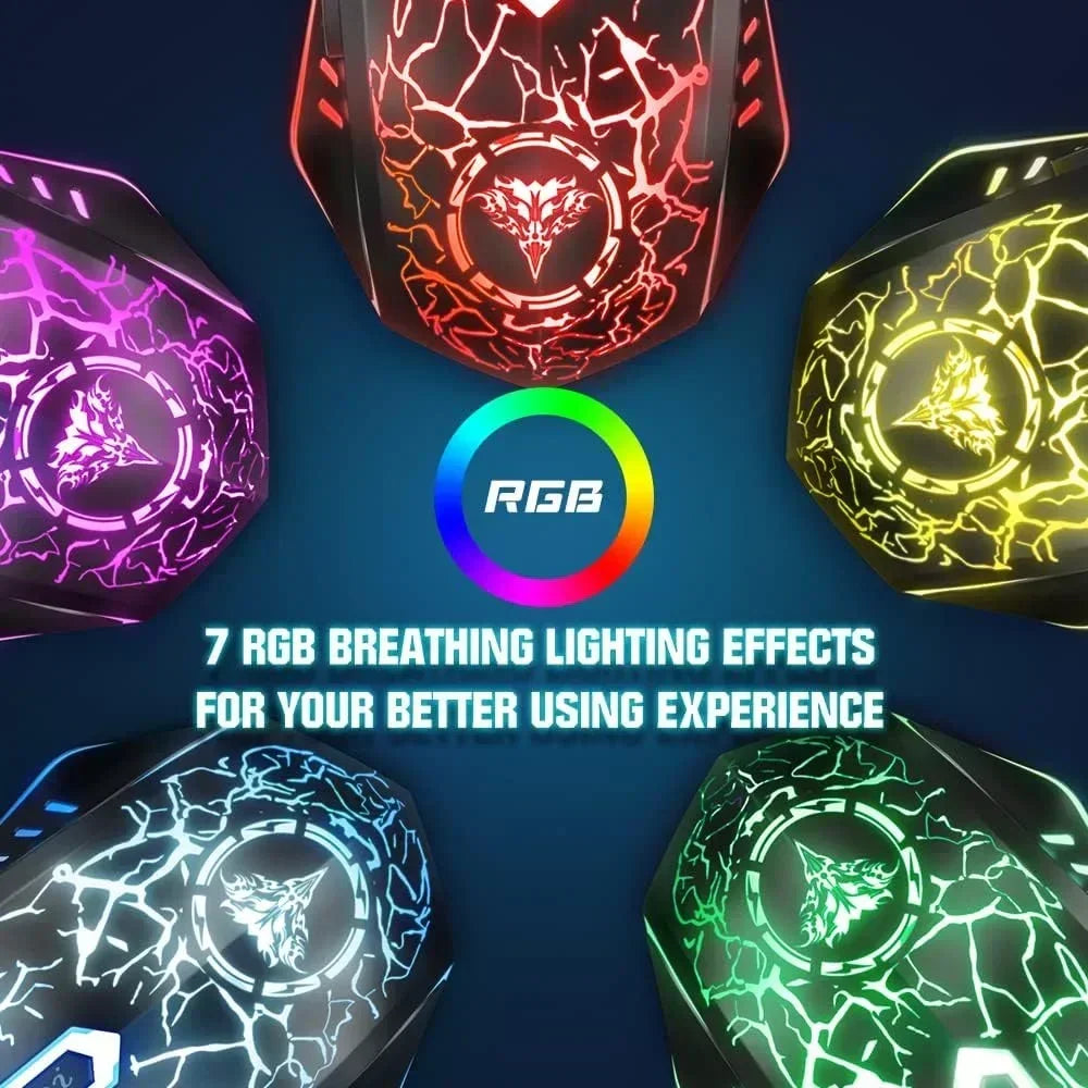 Gaming Mouse Wired, Ergonomic Gamer Laptop PC Optical Computer Mice with RGB Backlit, 4 Adjustable DPI up to 3600, 6 Programmable Buttons for Windows 7/8/10/XP Vista Linux -Black