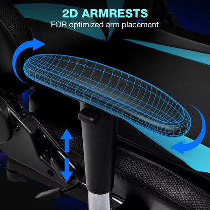 Gaming chair with 2D adjustable armrests for ergonomic support and optimized arm placement