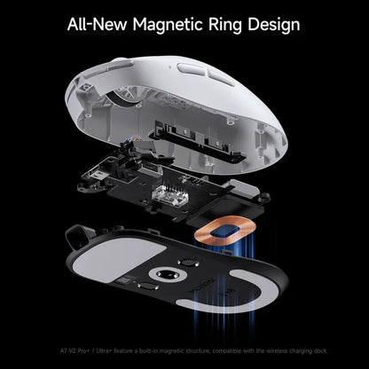 Wireless gaming mouse with magnetic ring design for charging dock compatibility