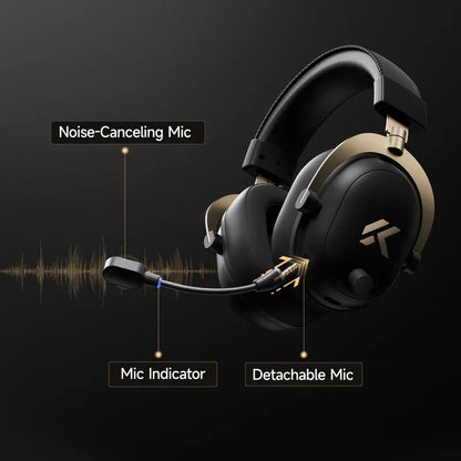 Gaming headset with noise-canceling detachable mic and indicator light for clear communication