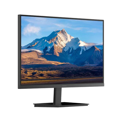 Modern flat screen monitor displaying a scenic mountain landscape with snow-capped peaks and blue sky