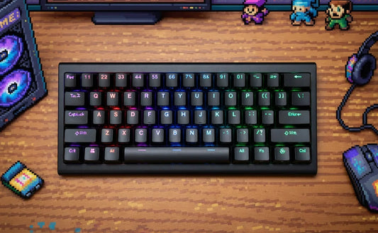 Kinesis Gaming TKO Mechanical Keyboard | Clicky White Switches | 60% Layout | Split Spacebar | Hotswap | PBT Keycaps | Aluminum Body | SF Shock Limited Edition Travel Case