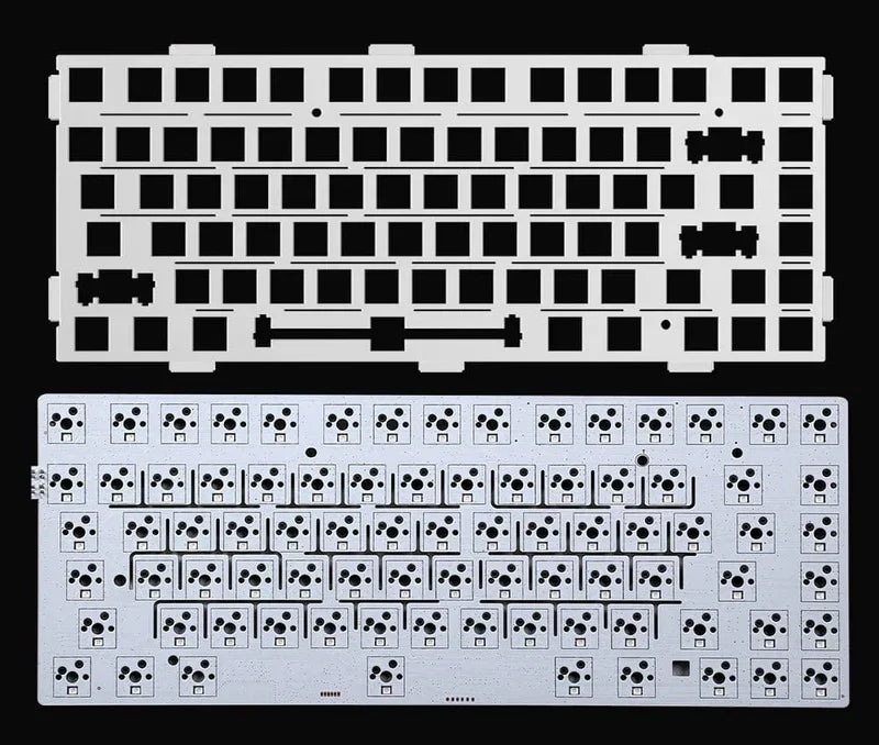 White mechanical keyboard plate and PCB with 8-bit retro gaming aesthetic, ideal for custom gaming setups