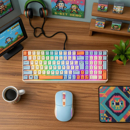 CshidWorld Wireless Gaming Keyboard & Mouse Combo | 85 Keys | Rainbow Backlit | 2000mAh Rechargeable | Dual-Mode 2.4GHz & Bluetooth 5.0